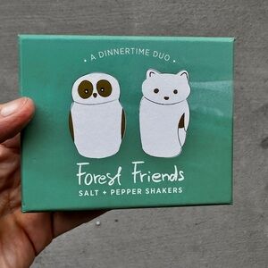 RARE! New West Elm Forest Friends FOX Owl Salt and Pepper Shaker Set Tableware 🦊
